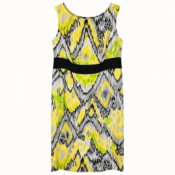 Dressbarn Sleeveless Sheath Dress Black Yellow Ikat Print Size 18W - Picture 1 of 10